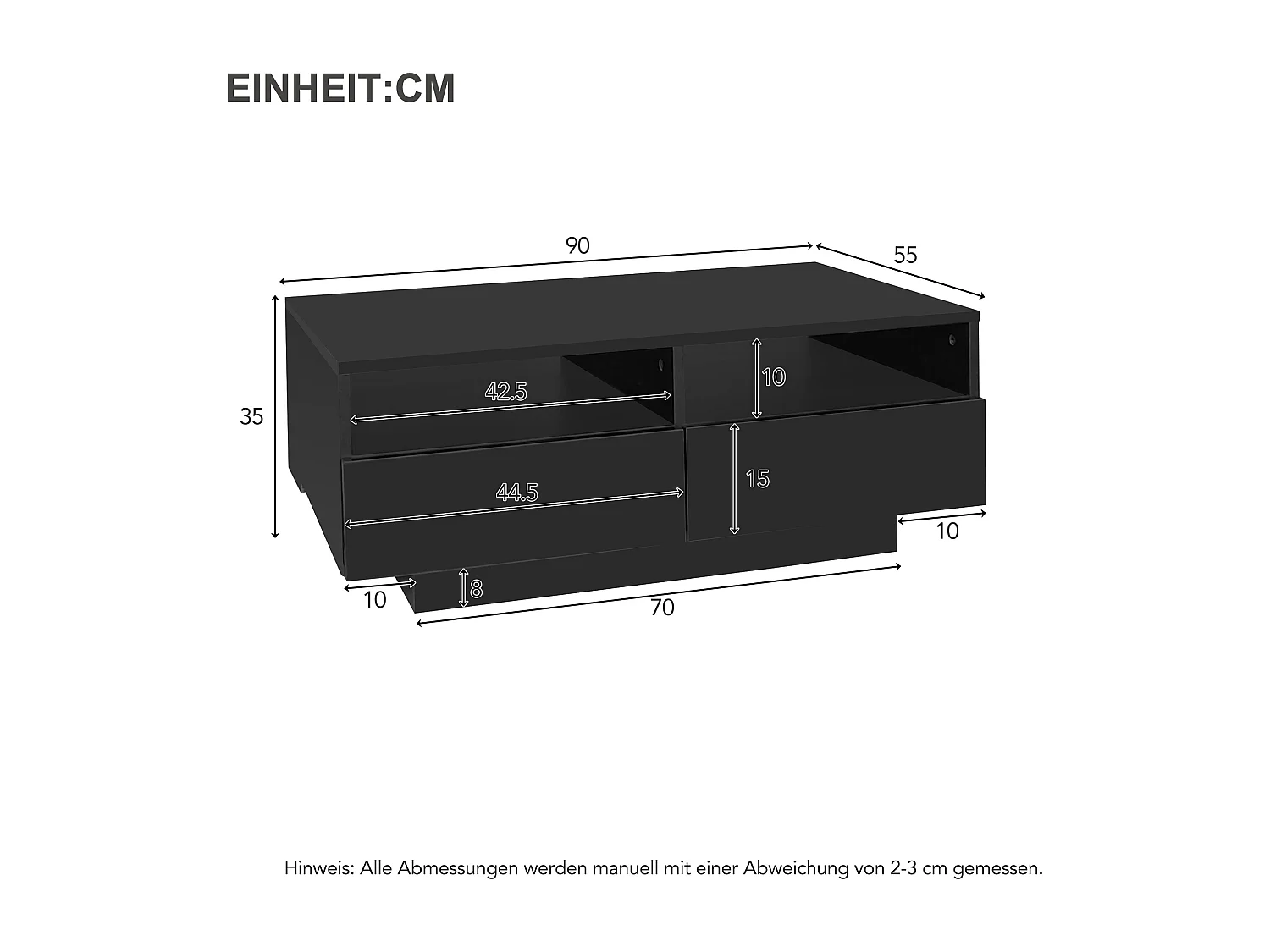 Salontafel met 4 laden - 90 x 55 x 35 cm - LED's - Spaanplaat - voor woonkamer - Glanzend wit