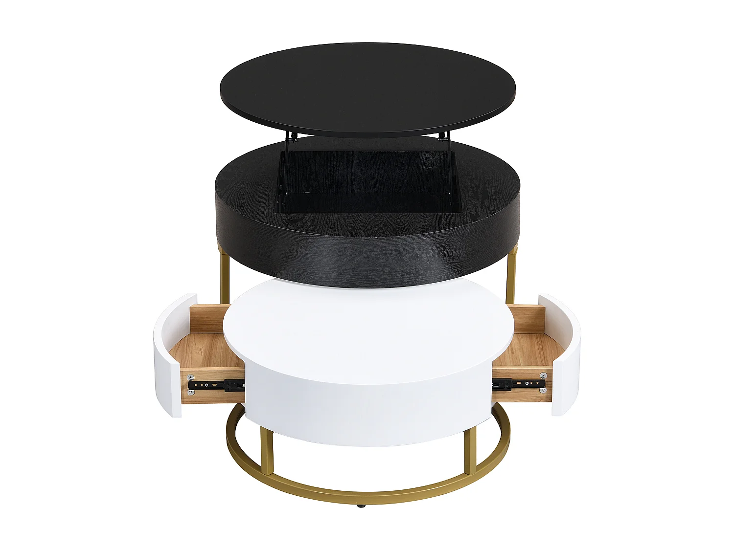 Lot de 2 tables basses gigognes, table d'appoint - D 70 x H 56.5 cm + D 60 x H 27 cm - MDF et métal - Blanc + noir