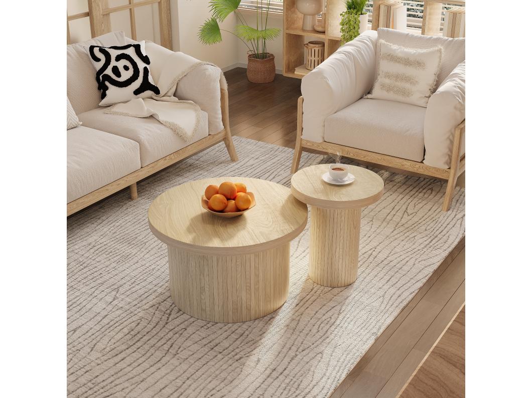 Zestaw 2 stolików kawowych, stolik pomocniczy - D 66 x W 40 cm + D 40 x W 46 cm - MDF - Naturalny