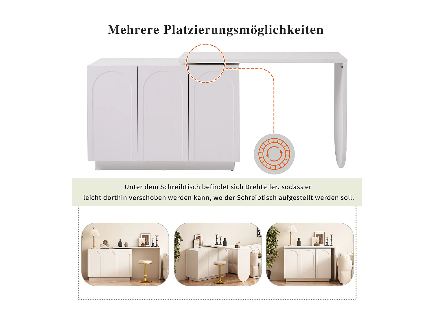 Hoekbureau met 3 lades en 2 rotan deuren - 126 x 40 x 75 cm - MDF - Wit