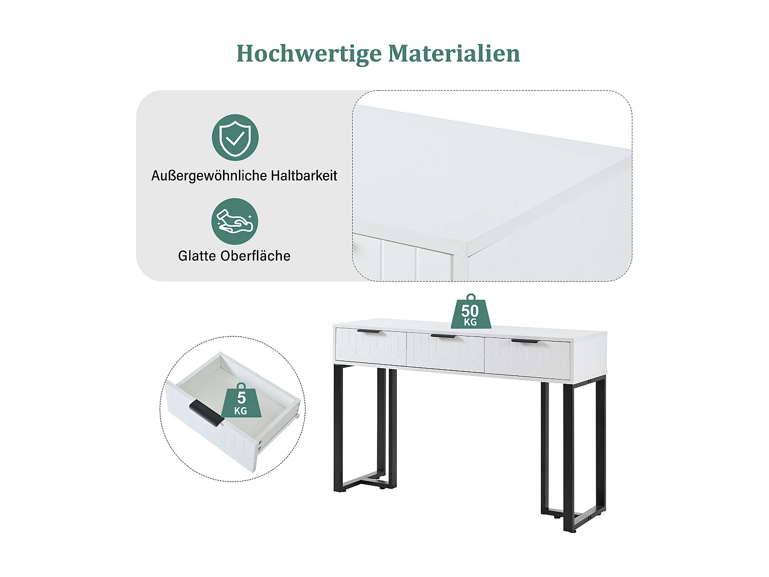 Moderne consoletafel met 3 laden - 120 x 36 x 80 cm - MDF - voor woonkamer, hal - wit + zwart