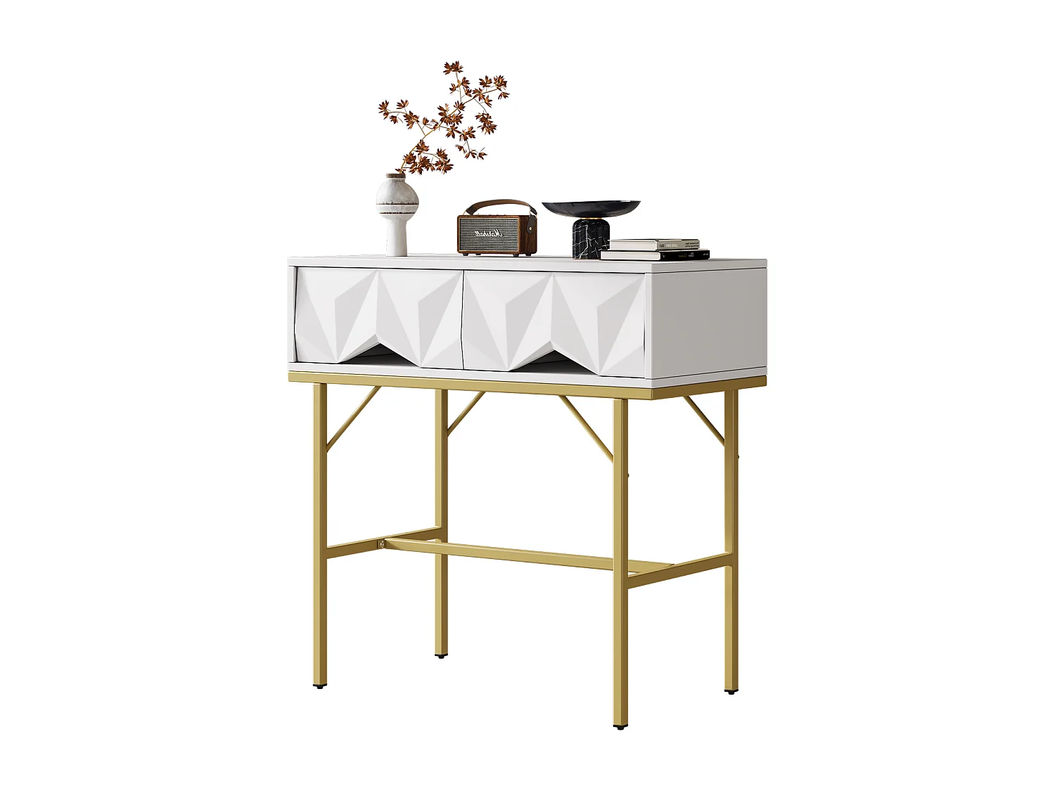 Consolle moderna con 2 cassetti - 80 x 40 x 80 cm - MDF - per soggiorno, corridoio - bianco + oro