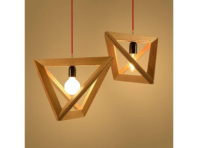 Lustre arturesthome suspendues en bois, lumières suspendues triangulaires pour le salon, la chambre à coucher, d42 x h30cm, natural