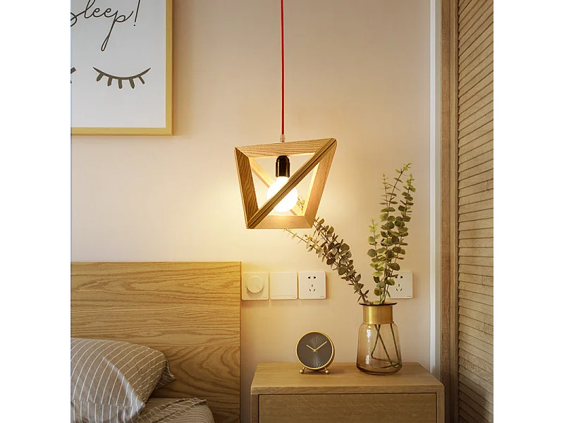 Lustre arturesthome suspendues en bois, lumières suspendues triangulaires pour le salon, la chambre à coucher, d32 x h24cm, natural