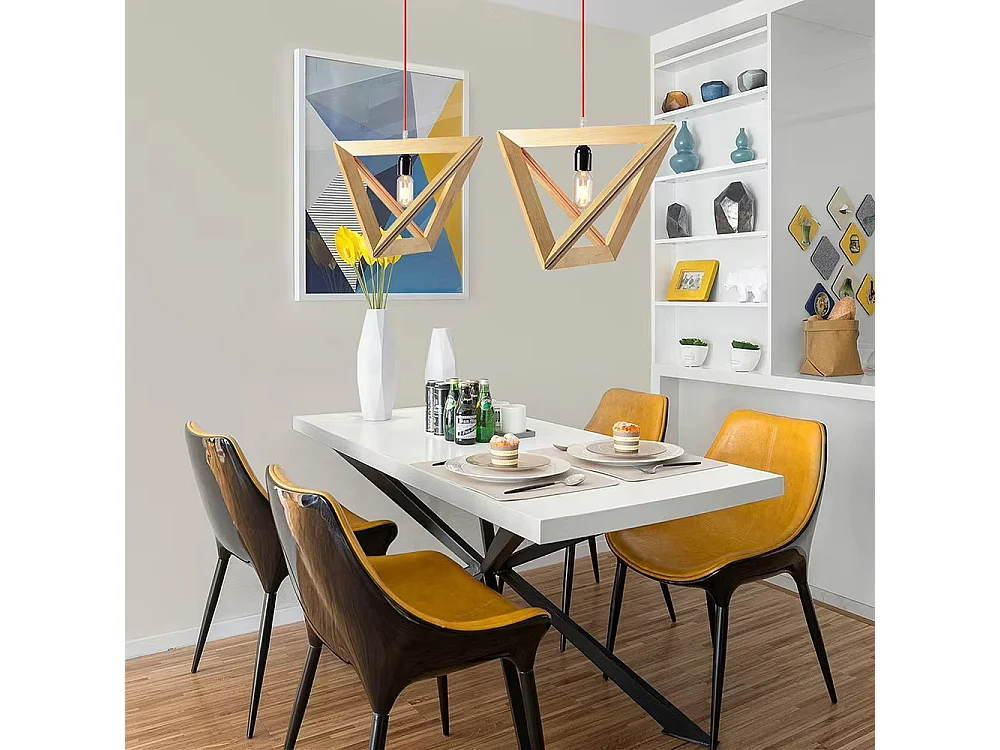 Lustre arturesthome suspendues en bois, lumières suspendues triangulaires pour le salon, la chambre à coucher, d32 x h24cm, natural
