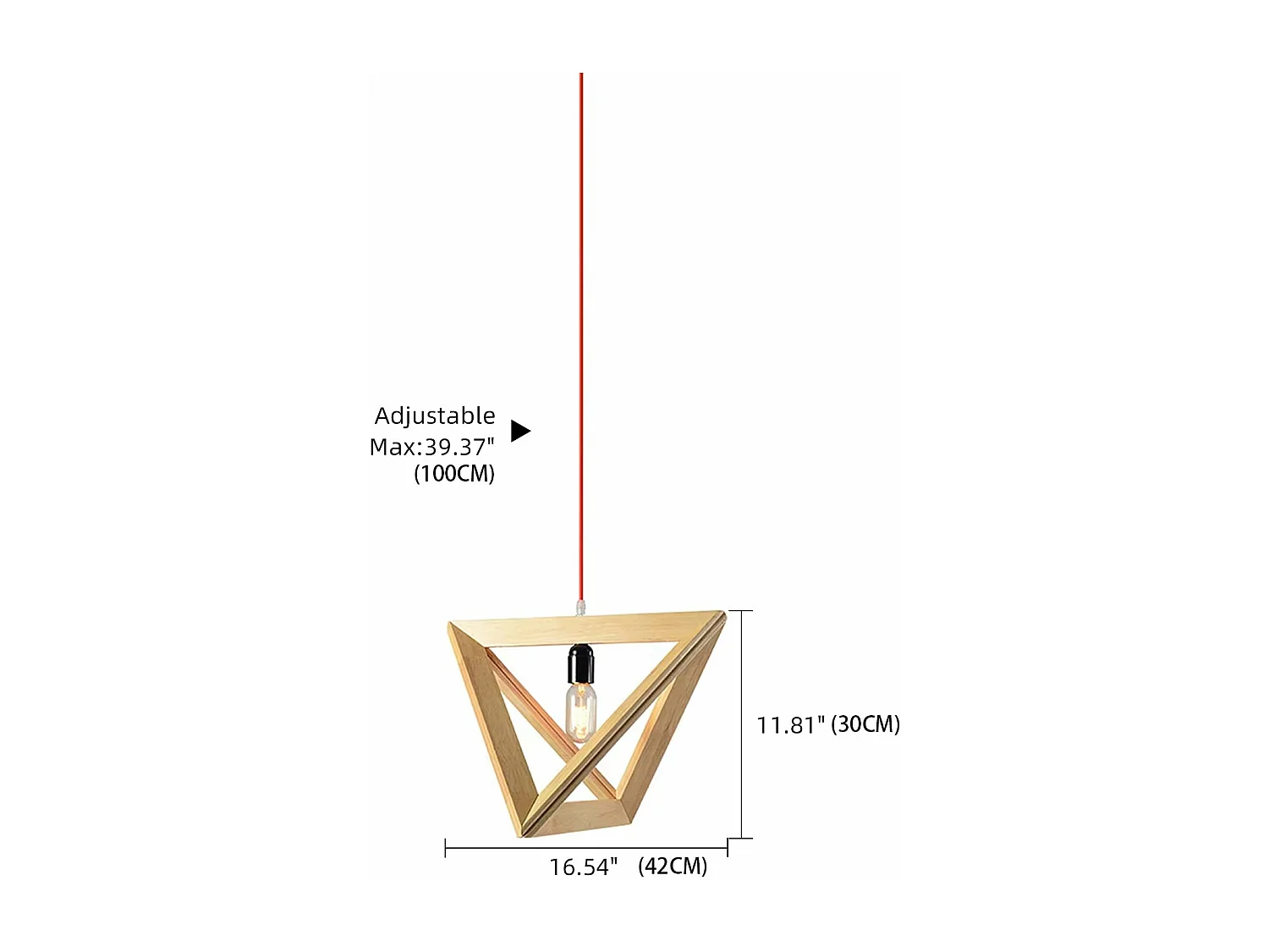Lustre arturesthome suspendues en bois, lumières suspendues triangulaires pour le salon, la chambre à coucher, d32 x h24cm, natural