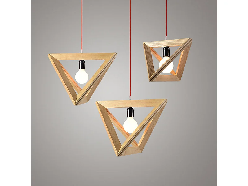 Lustre arturesthome suspendues en bois, lumières suspendues triangulaires pour le salon, la chambre à coucher, d32 x h24cm, natural