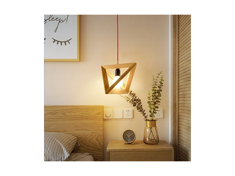 Lustre arturesthome suspendues en bois, lumières suspendues triangulaires pour le salon, la chambre à coucher, d32 x h24cm, natural