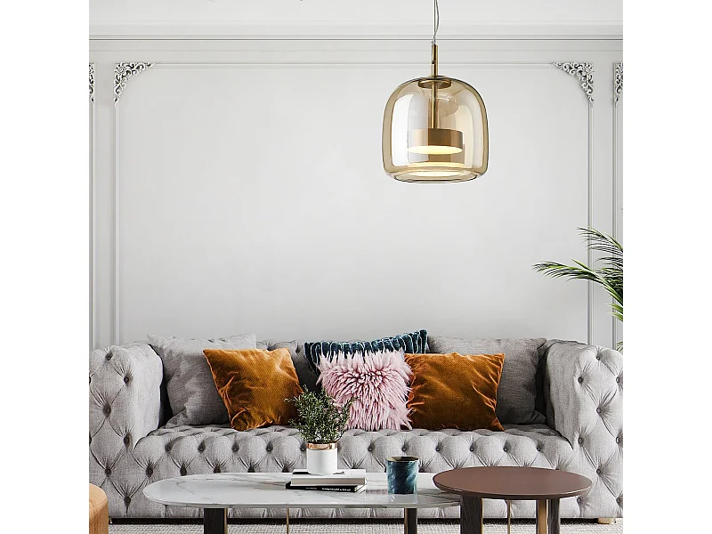 Lustre de plafond suspendu en verre, approprié pour le salon et la chambre à coucher, doré, d26cm x h23.5cm