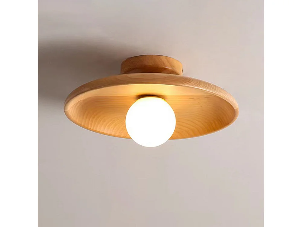 Lampe semi-encastrée en bois,allée entrée couloir balcon plafond luminaire, brun, d28cm x h15cm