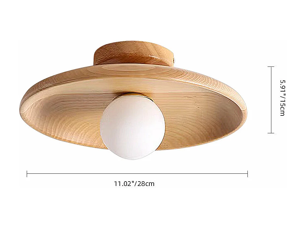 Lampe semi-encastrée en bois,allée entrée couloir balcon plafond luminaire, brun, d28cm x h15cm