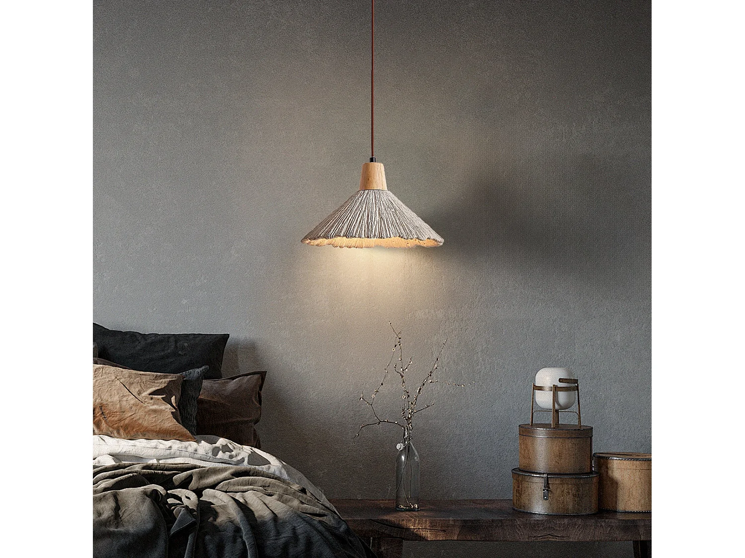 Lustre arturesthome lampe suspendue en ciment au wabi-sabi style, pour la chambre à coucher le salon, l'île de cuisine, grey, d26 cm x h16 cm