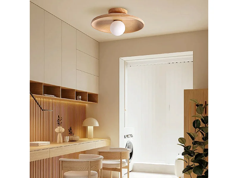 Lampe semi-encastrée en bois,allée entrée couloir balcon plafond luminaire, naturel, d28cm x h15cm