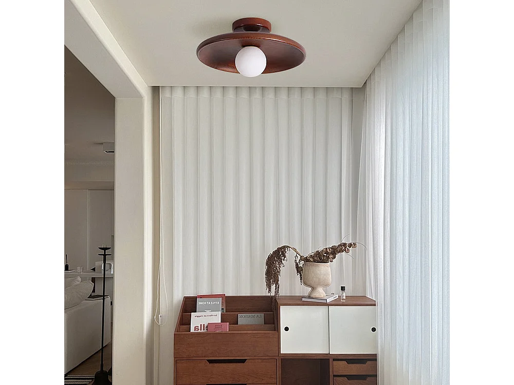 Lampe semi-encastrée en bois,allée entrée couloir balcon plafond luminaire, naturel, d28cm x h15cm