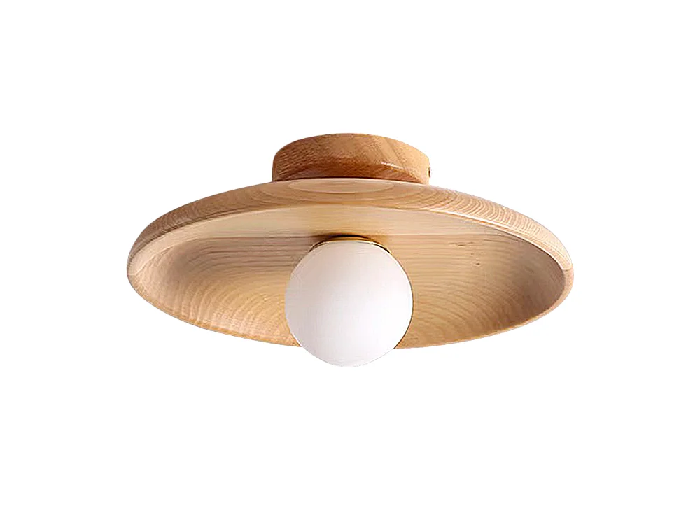 Lampe semi-encastrée en bois,allée entrée couloir balcon plafond luminaire, naturel, d28cm x h15cm