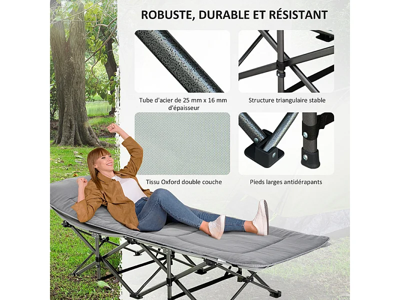 Lit de camp pliable TUCKER gris