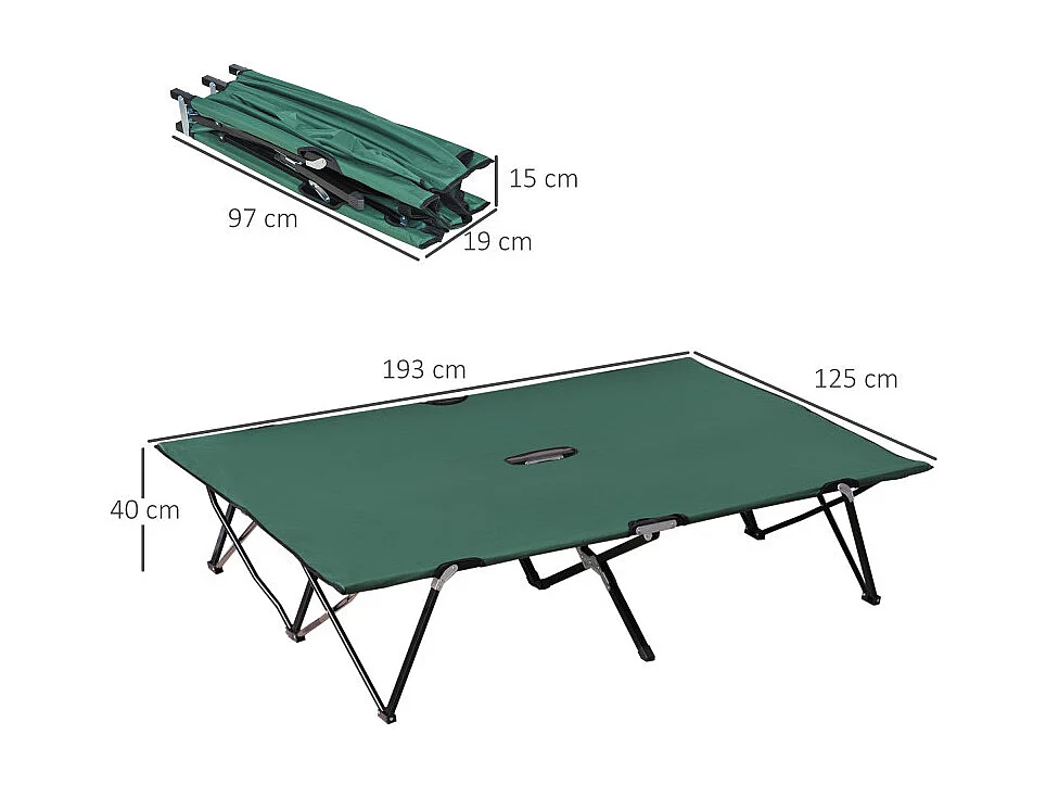 Lit de camp double pliable WILLIAM vert et noir
