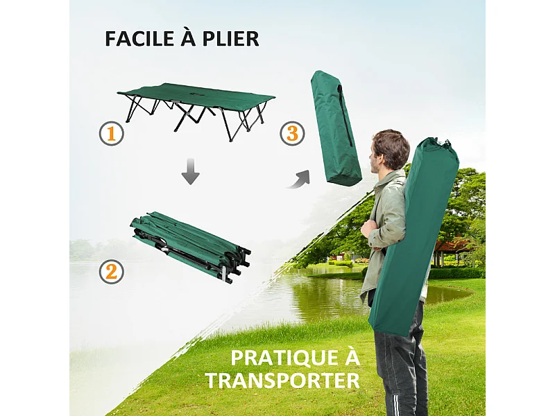 Lit de camp double pliable WILLIAM vert et noir