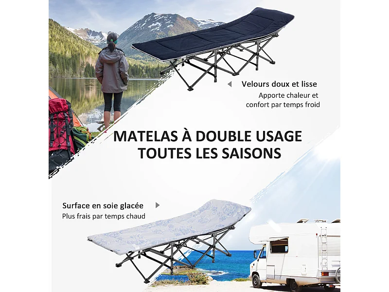 Lit de camp CYRIL bleu et noir