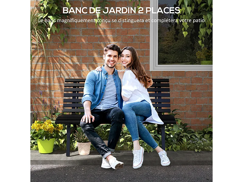 Banc de jardin à lattes CHARLIE noir