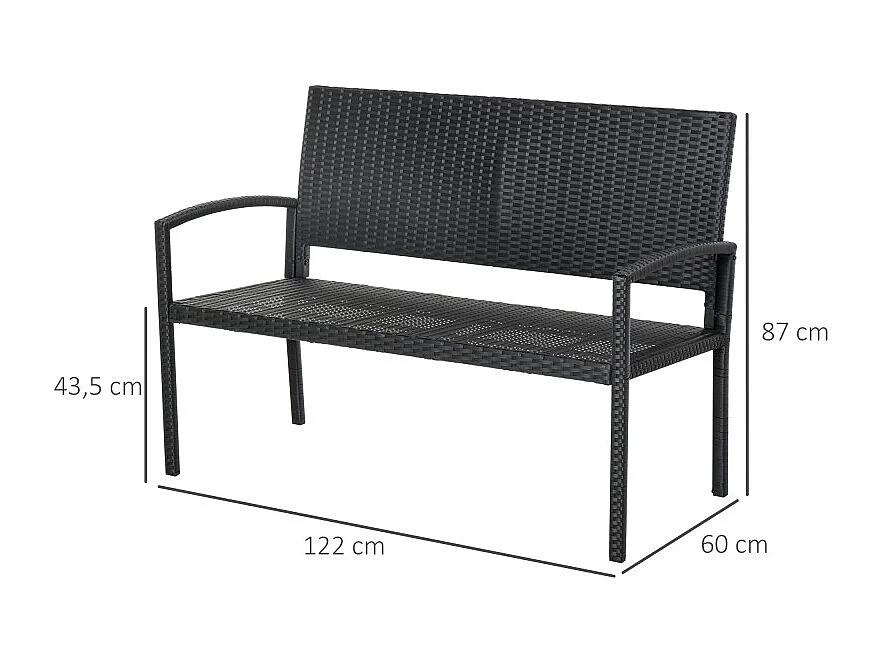 Banc de jardin 2 places STANFORD imitation rotin noir