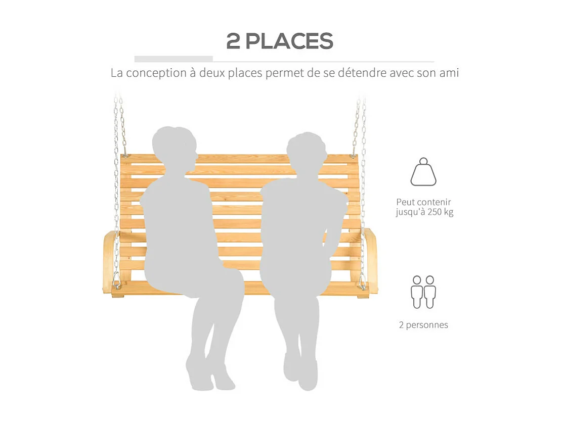 Banc suspendu 2 places TERRY bois clair