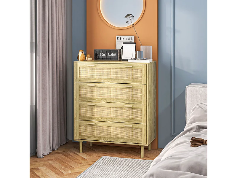 Commode 4 tiroirs INDIRA cannage rotin