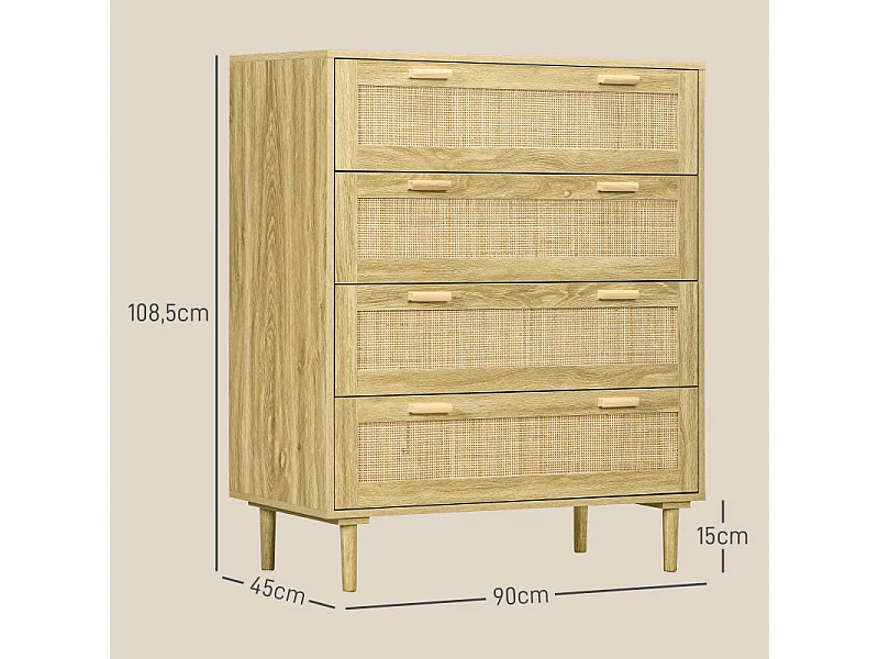 Commode 4 tiroirs INDIRA cannage rotin