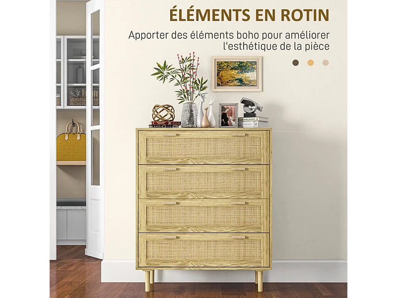 Commode 4 tiroirs INDIRA cannage rotin