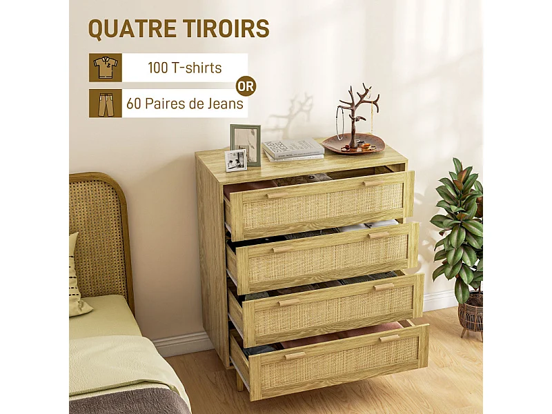 Commode 4 tiroirs INDIRA cannage rotin