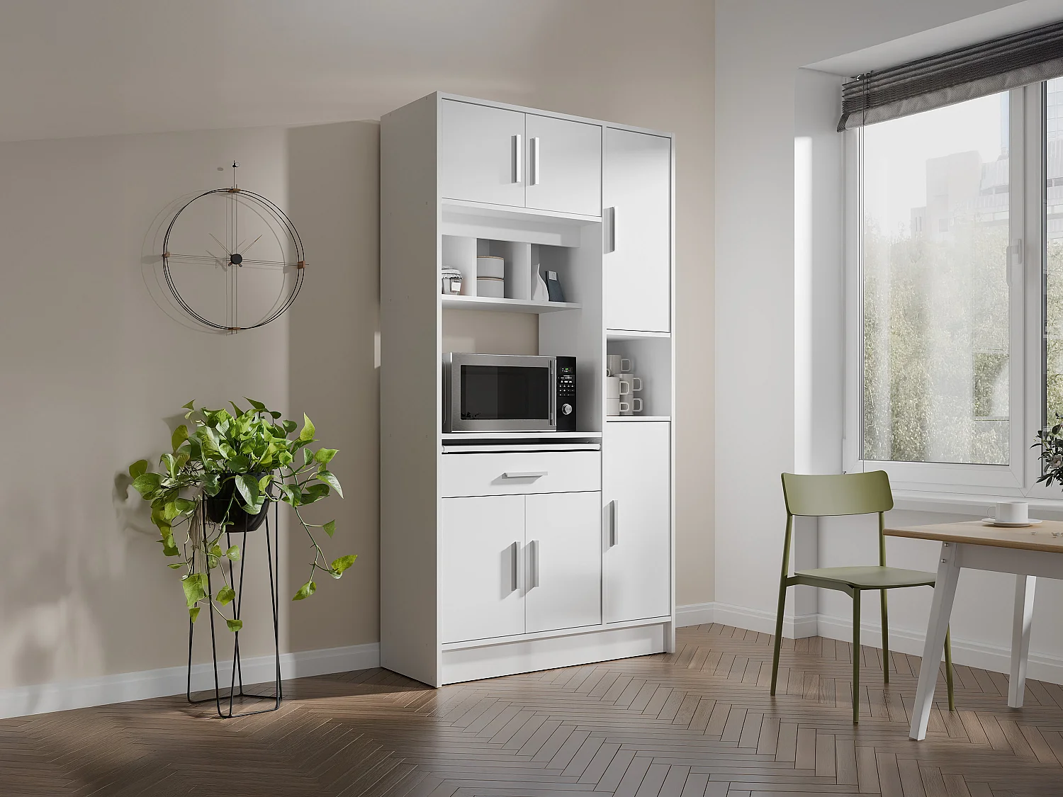 Buffet de cuisine avec 6 portes et 1 tiroir - Blanc - MADY II