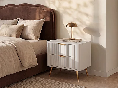 Nachttisch mit 2 Schubladen - Beige & Goldfarben - ELONARIA