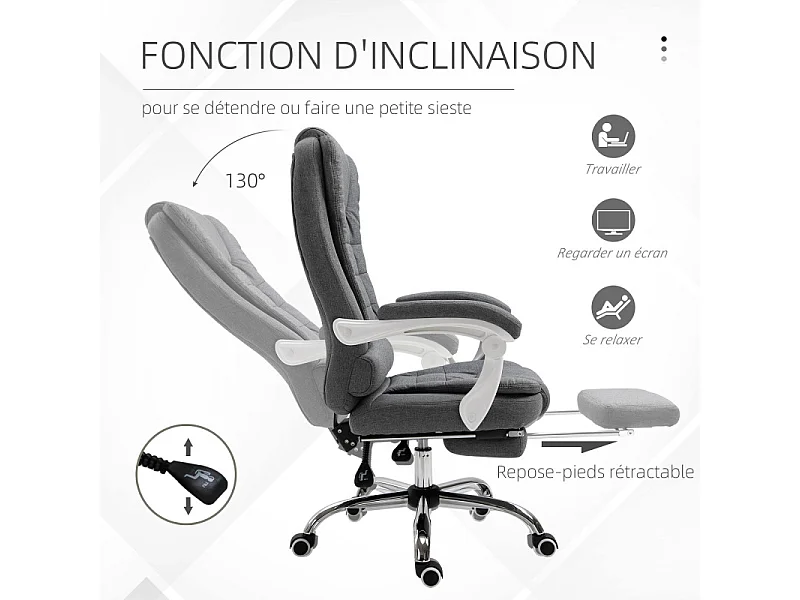 Fauteuil de bureau manager avec repose-pieds SYBIL gris