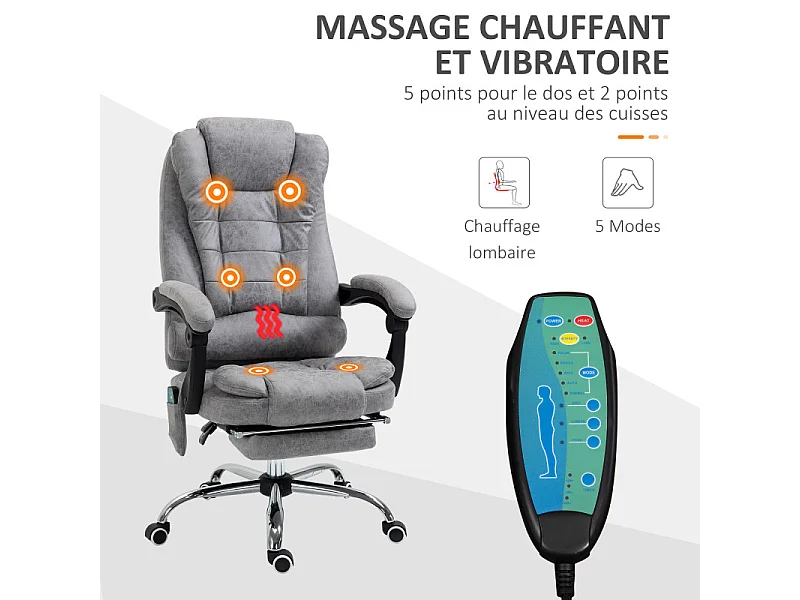 Fauteuil de bureau chauffant massant ENYO gris