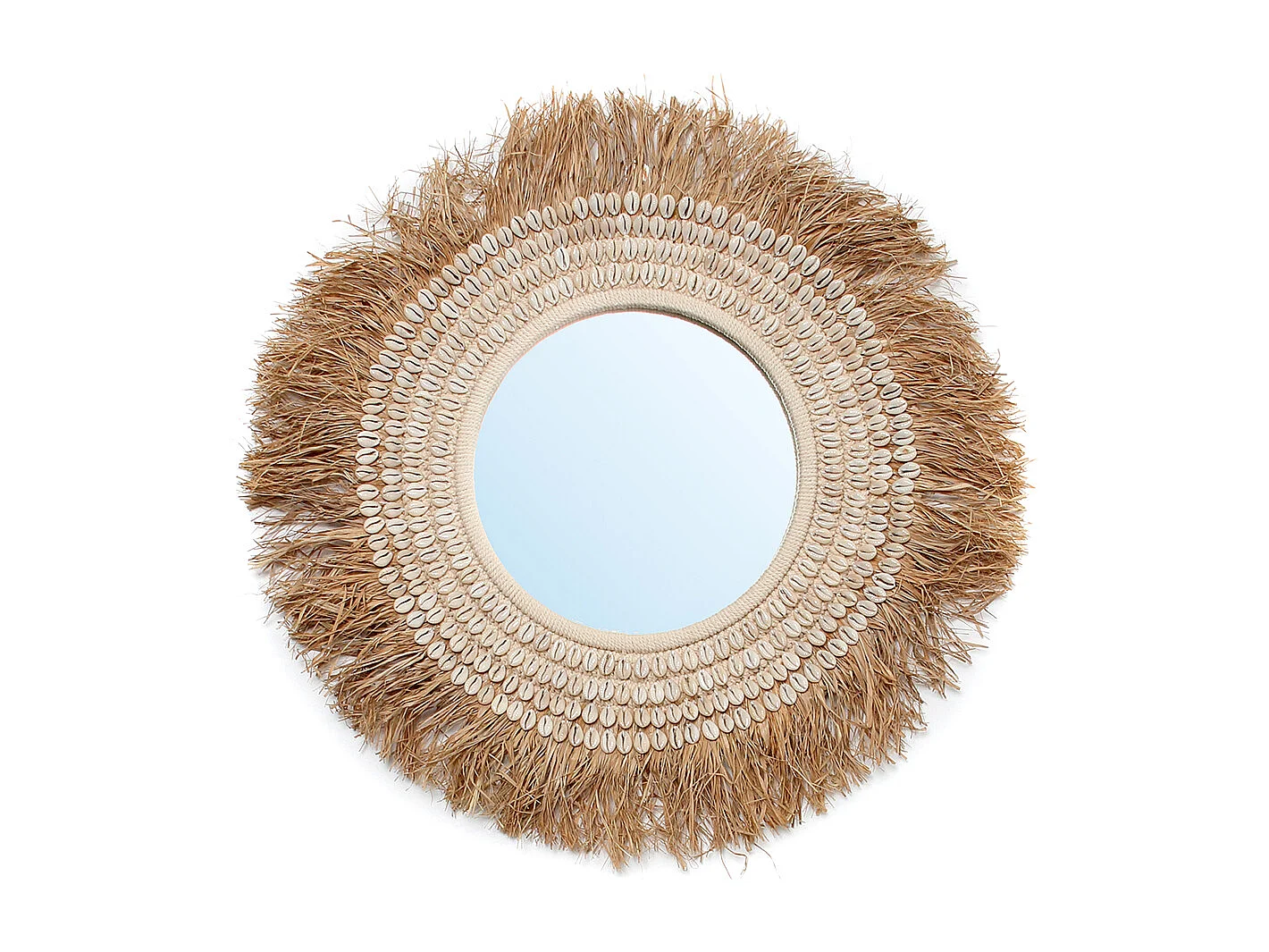 Der Raffia Cowrie Spiegel - Natur Weiss