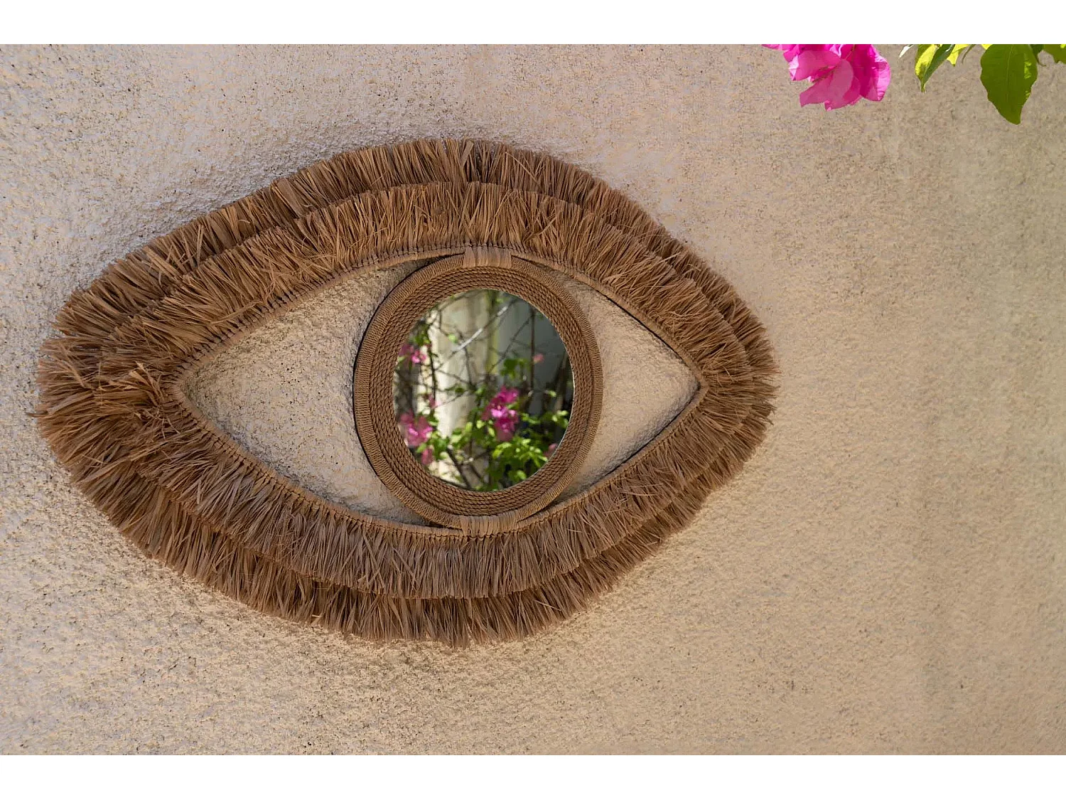 De Raffia Eye Spiegel - Naturel - M