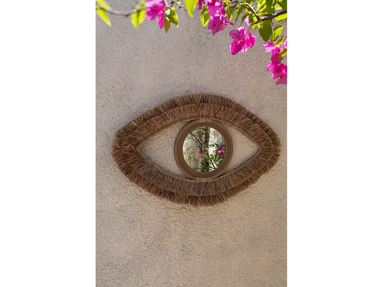 De Raffia Eye Spiegel - Naturel - M