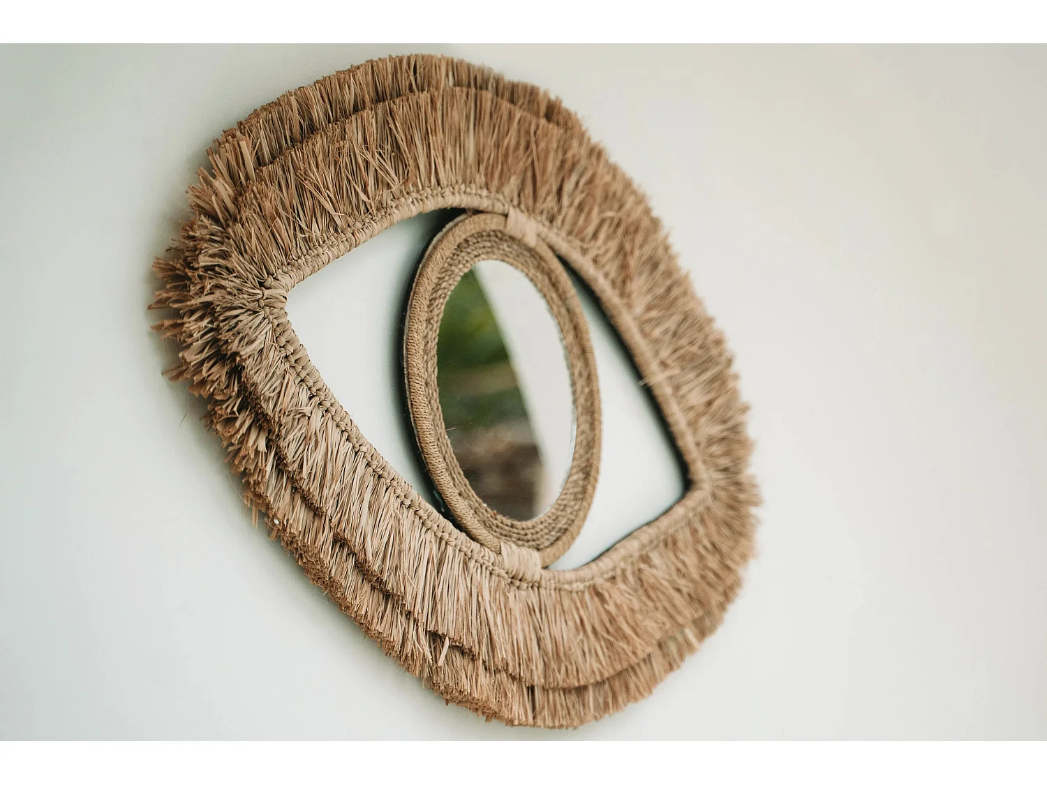 De Raffia Eye Spiegel - Naturel - M
