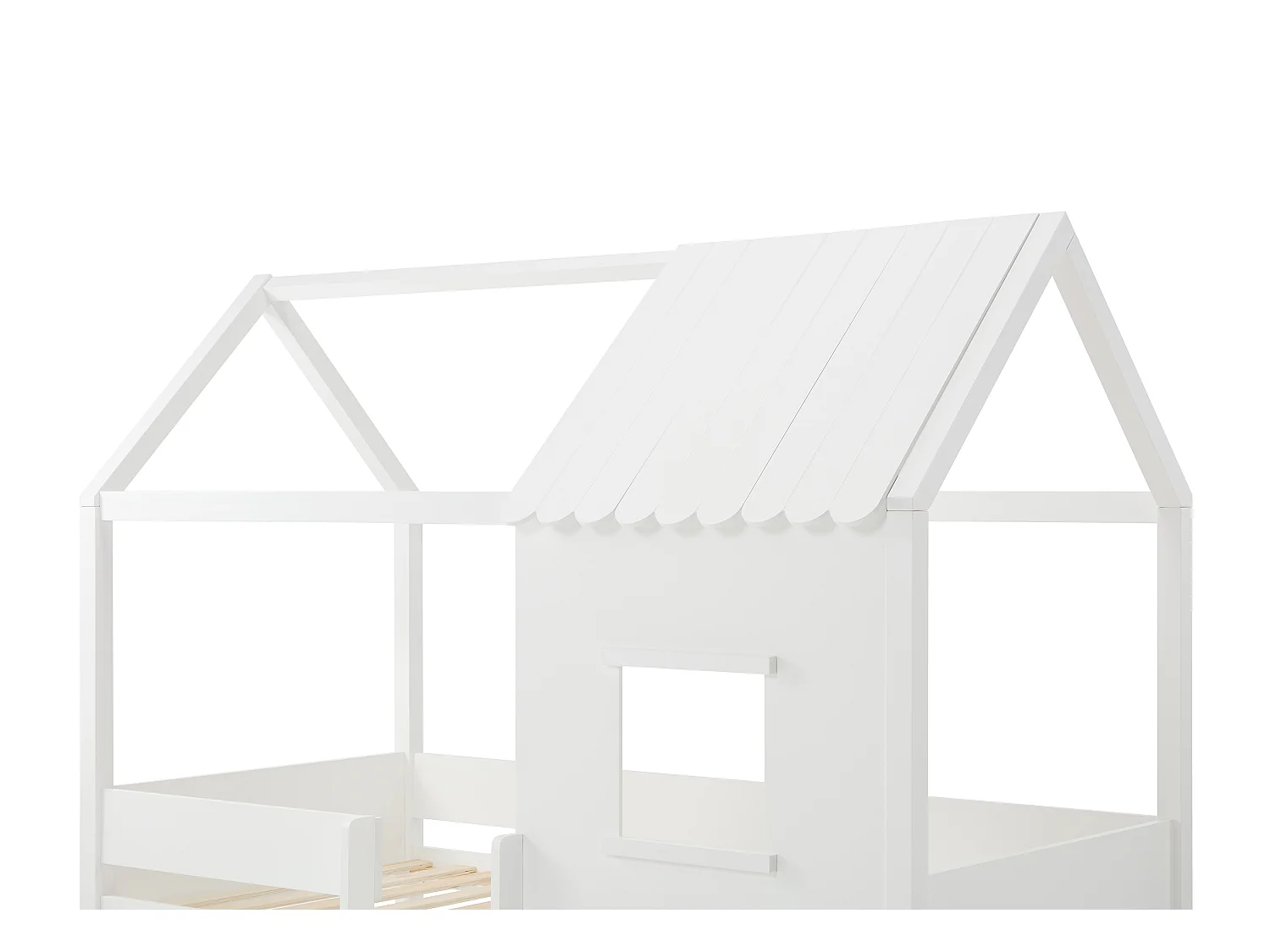 Halbhohes Bett in Hausoptik - 90 x 190 cm - Kiefer & MDF - Weiß - VALESKIA