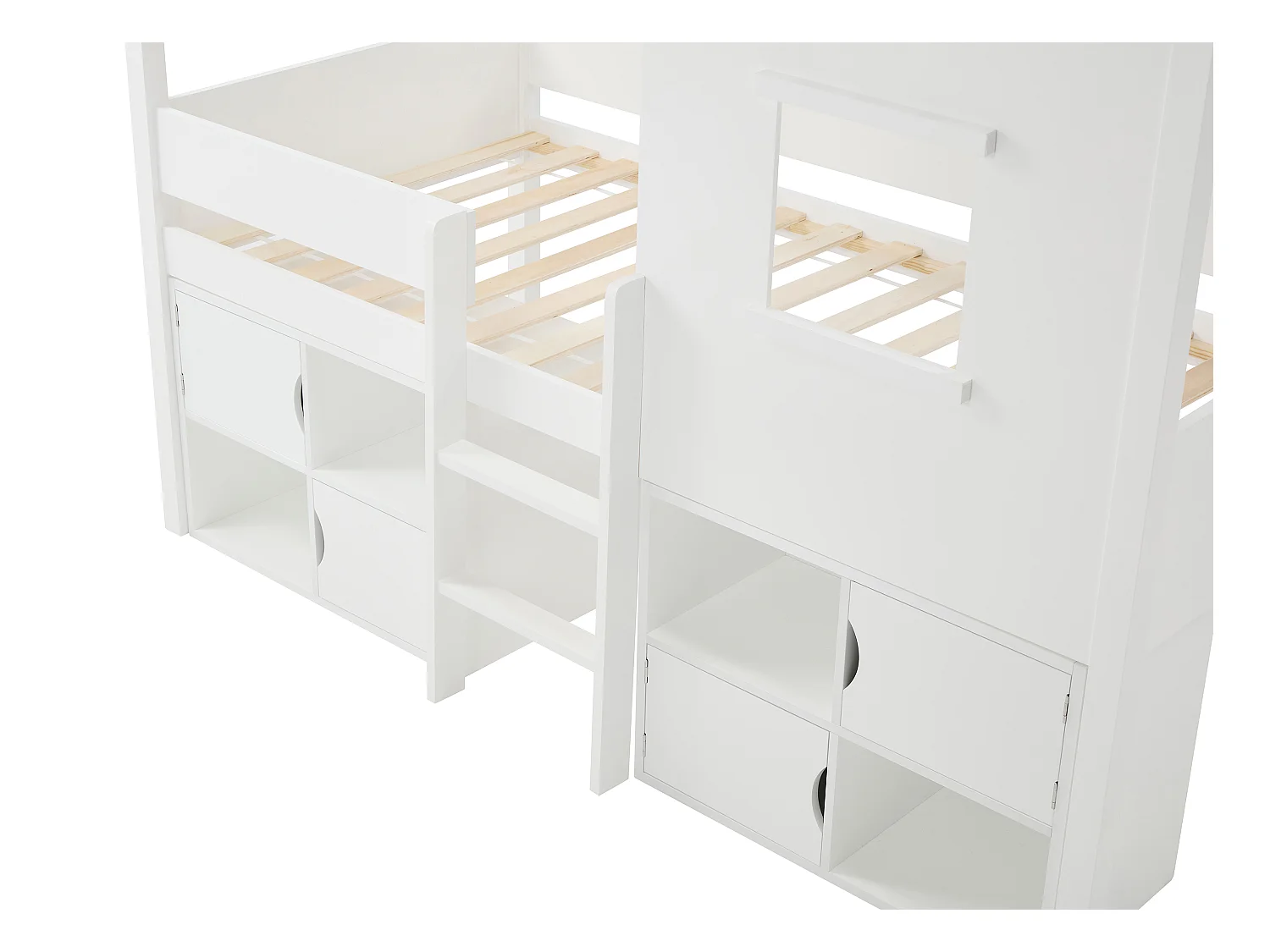 Halbhohes Bett in Hausoptik - 90 x 190 cm - Kiefer & MDF - Weiß - VALESKIA