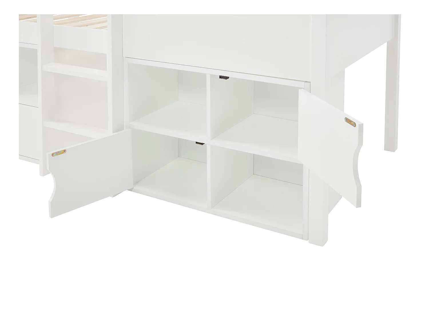 Halbhohes Bett in Hausoptik - 90 x 190 cm - Kiefer & MDF - Weiß - VALESKIA