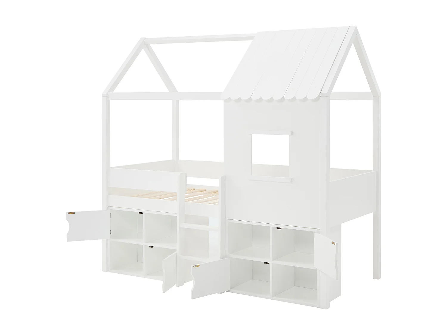 Lit mi-hauteur cabane 90 x 190 cm - Pin et MDF - Blanc - VALESKIA
