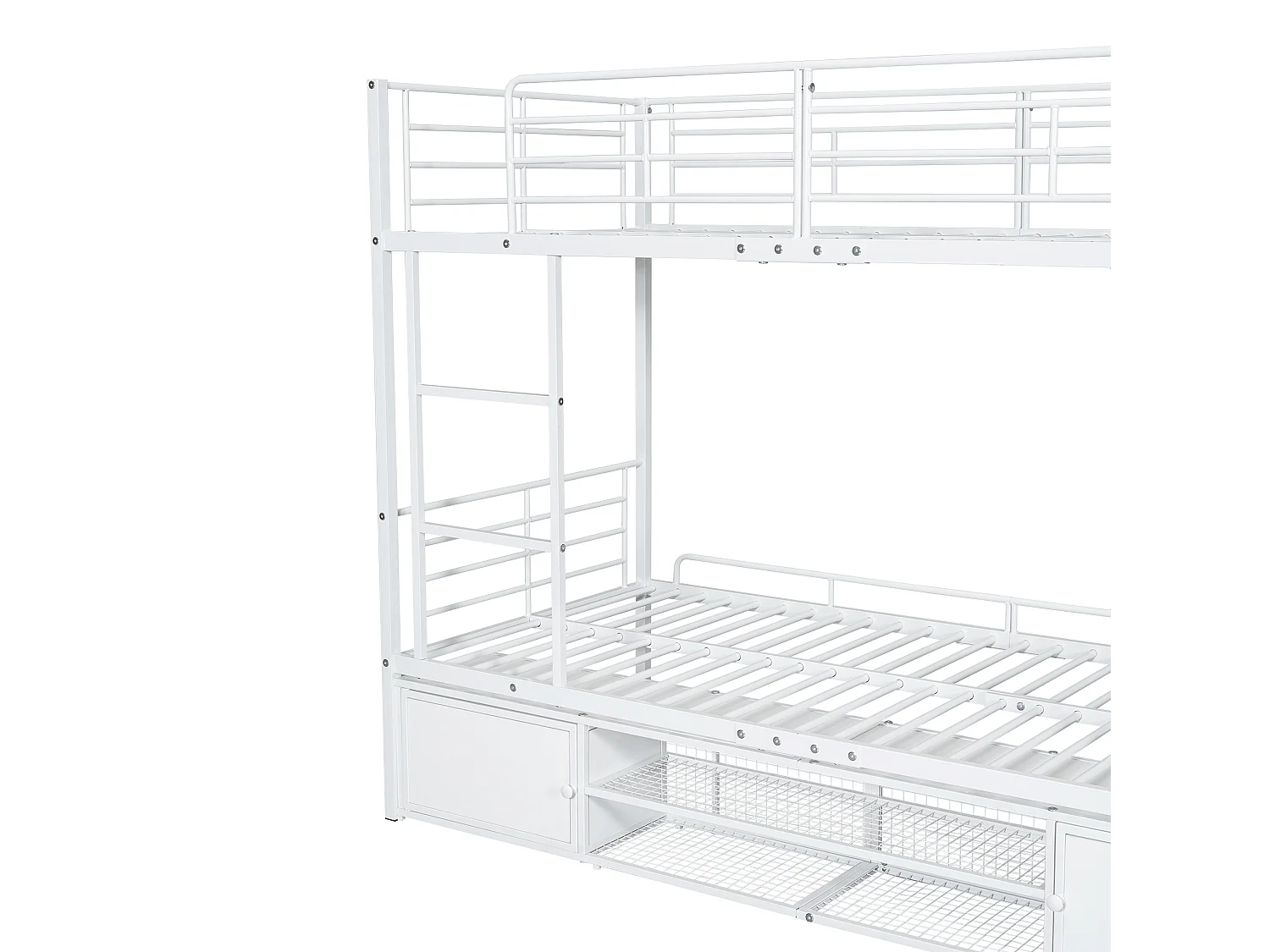 Lit superposé 90x200cm en fer - avec meuble à chaussures et échelle - Blanc