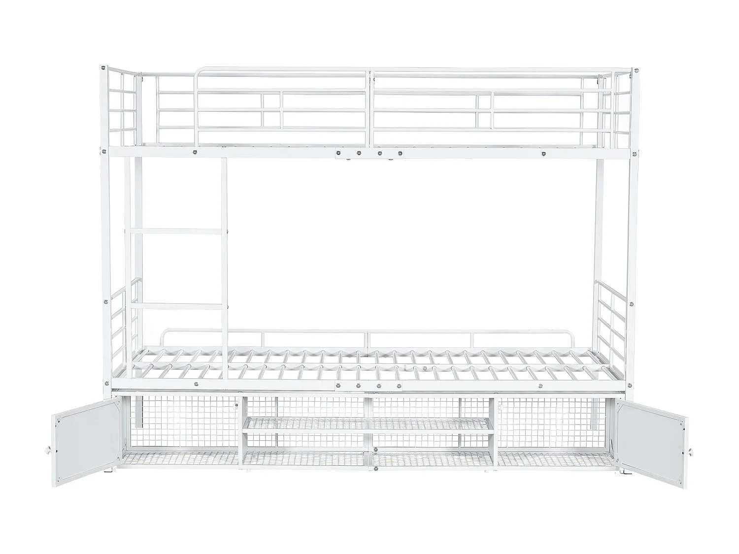 Lit superposé 90x200cm en fer - avec meuble à chaussures et échelle - Blanc