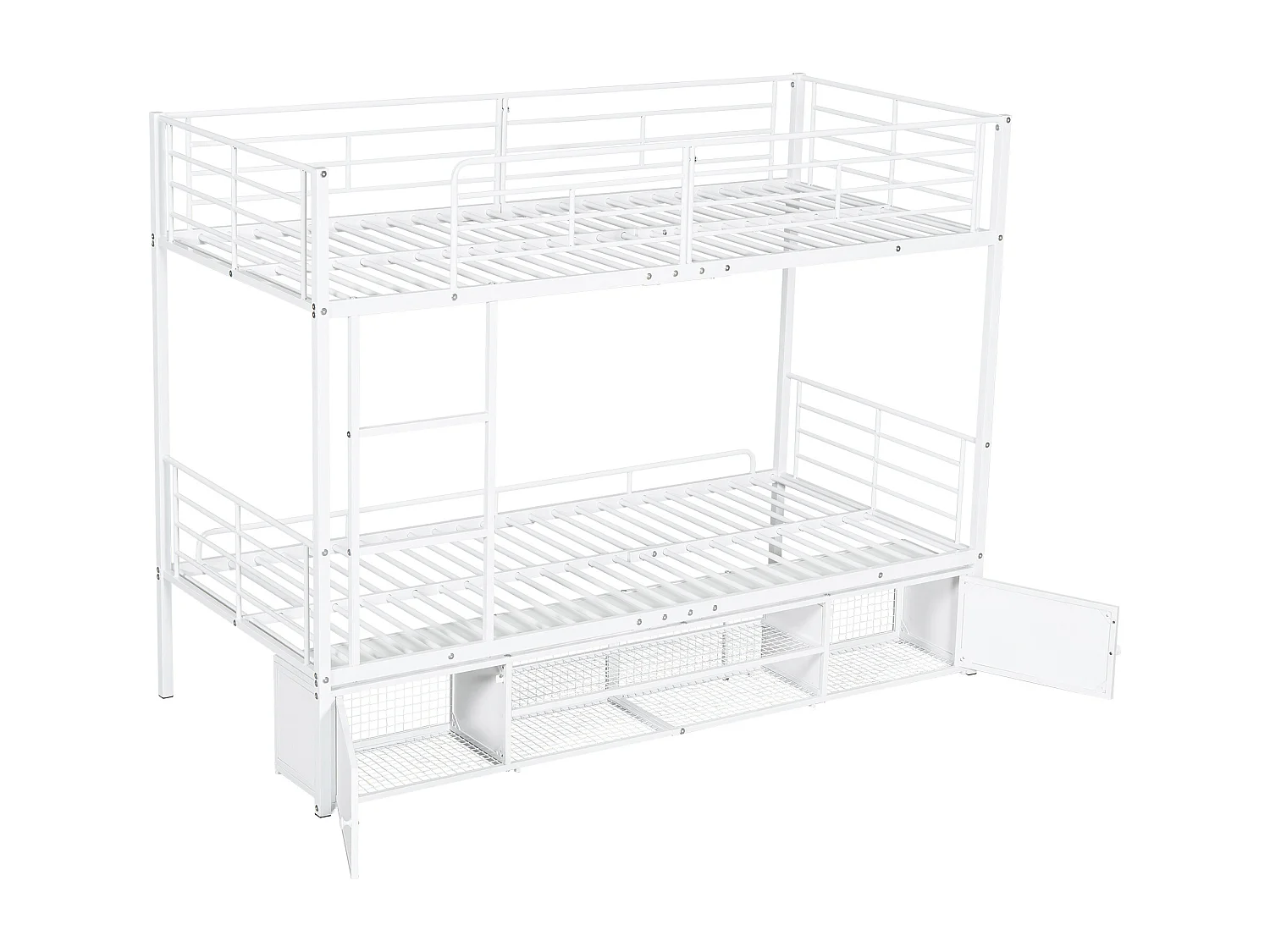 Lit superposé 90x200cm en fer - avec meuble à chaussures et échelle - Blanc