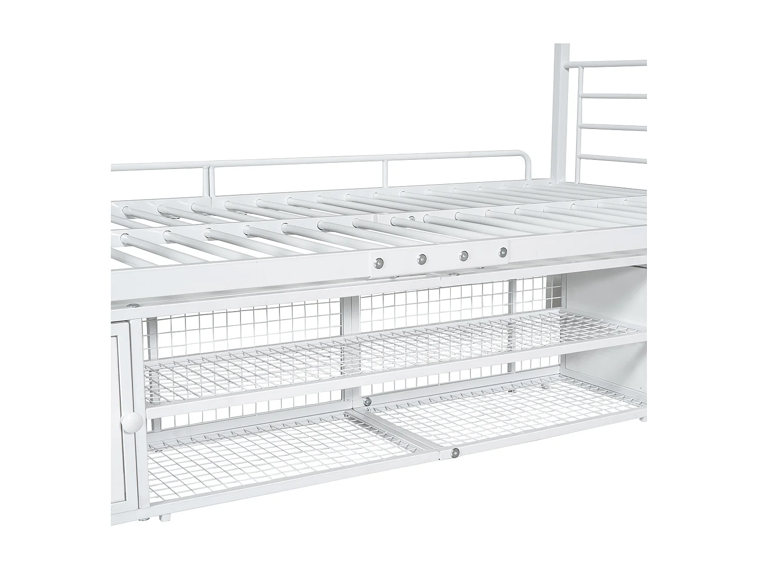 Łóżko piętrowe 90x200cm z żelaza - z meblem na buty i drabiną - Białe