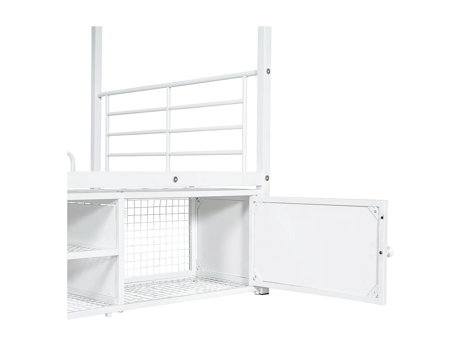 Łóżko piętrowe 90x200cm z żelaza - z meblem na buty i drabiną - Białe