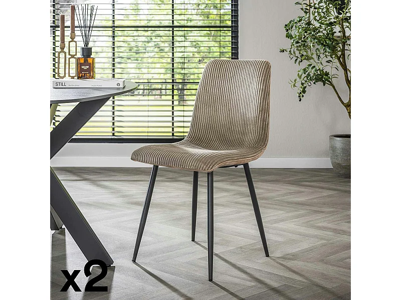 Chaise de salle à manger beige sable en tissu côtelé (lot de 2) TAJ