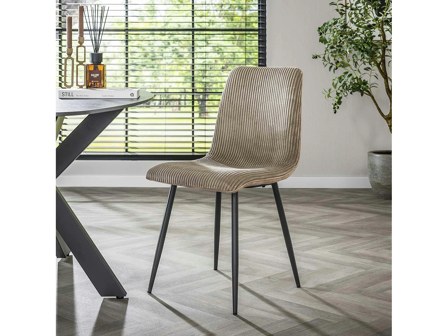 Chaise de salle à manger beige sable en tissu côtelé (lot de 2) TAJ