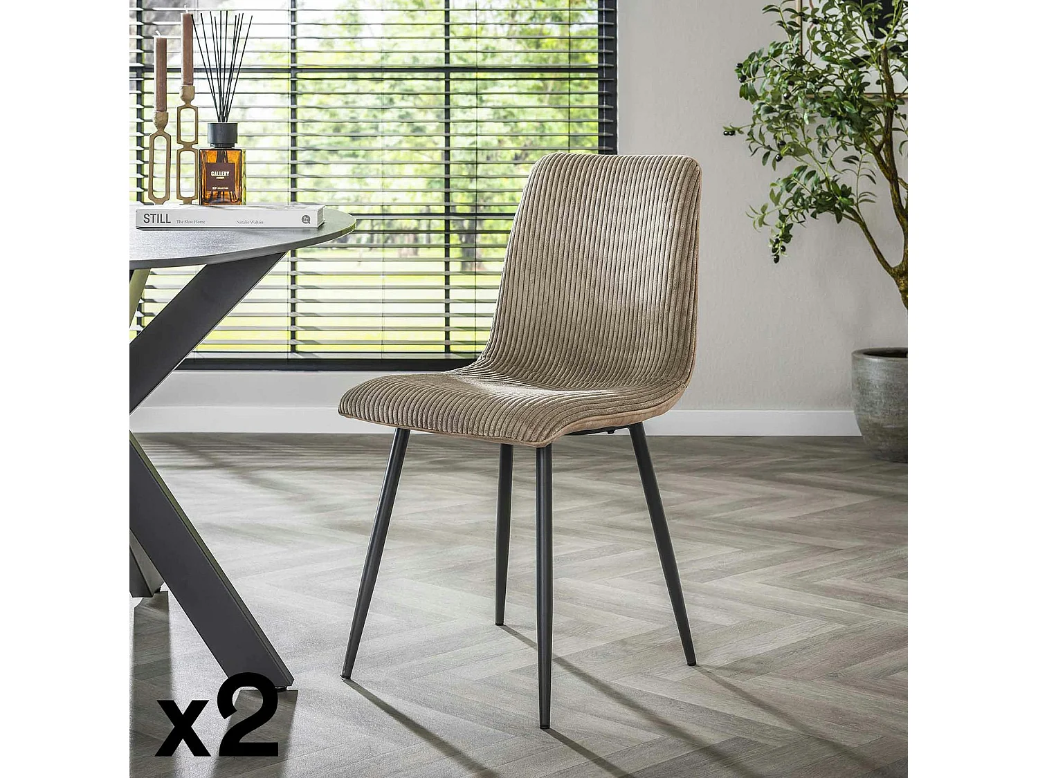 Chaise de salle à manger beige sable en tissu côtelé (lot de 2) TAJ